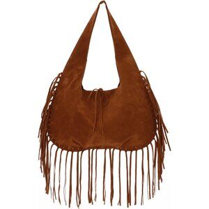 vintage Fringe Shoulder Bags for Women Western Hobo Handbags Vegan Faux Suede Le